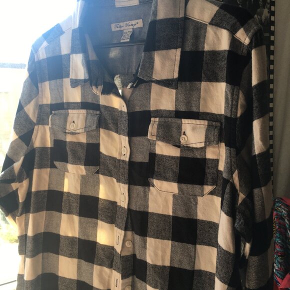 TAILOR VINTAGE Shirt Long Sleeve Button Black White Check 2XL XXL - Picture 7 of 7